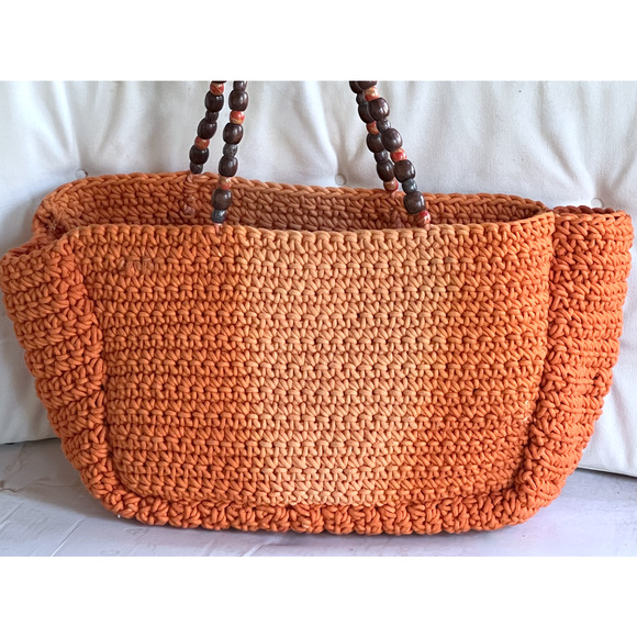 FREE PEOPLE FP COLLECTION ORANGE SUNRISE TAKE ME TO TULUM TOTE BAG BEADED WOVEN - Picture 6 of 10